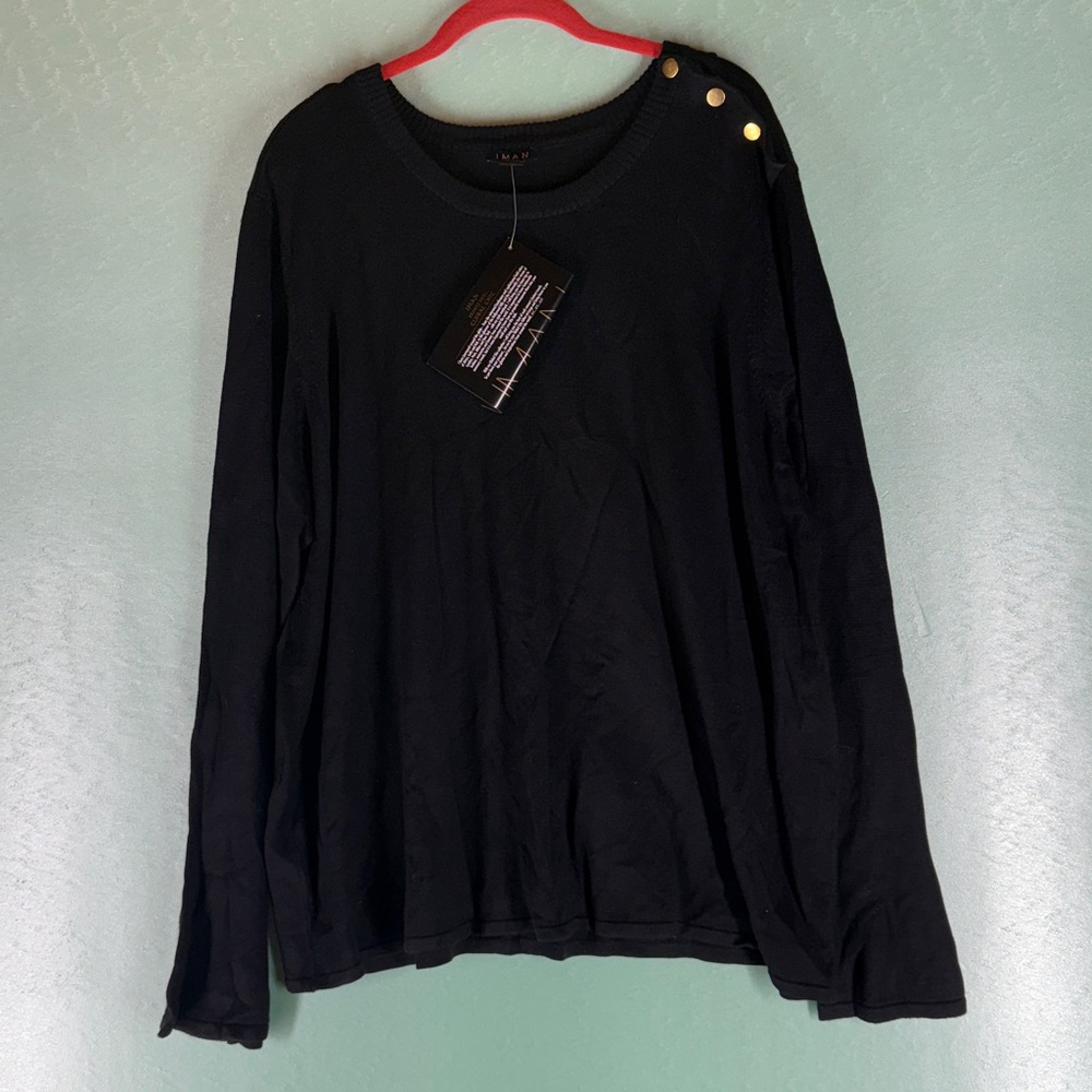 Iman Global Chic NWT Black Sweater‎ Sz 2x